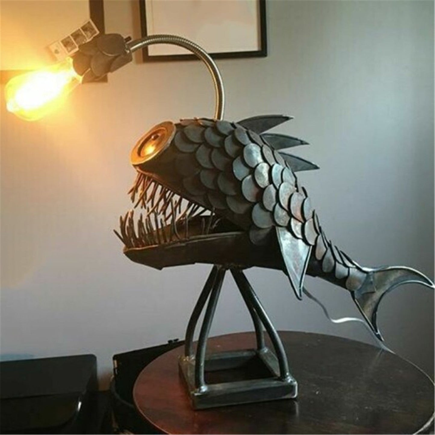 Ретро -настольная лампа рыболово -рыба с гибкой лампой