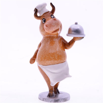 Bull Police Cow Chef Resin Office Tabletop Decor Ornament Kids Gift Toy Home Decoration Supplies Navidad 2023