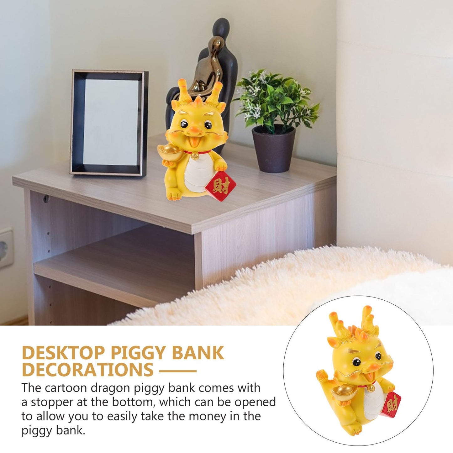 Dragon Year Gift Crafts Opslag Geld Jar Cartoon Piggy Bank Resin Ornament Zodiac Model