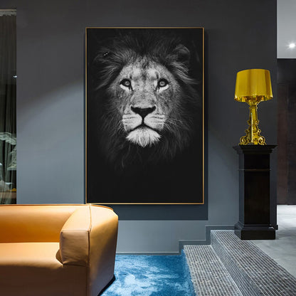 Nordic Living Room Lion Lukisan Hiasan Poster Haiwan Mencetak Bilik Tidur Singa Hitam Dan Putih Dinding Seni Mural Pejabat Hiasan Rumah