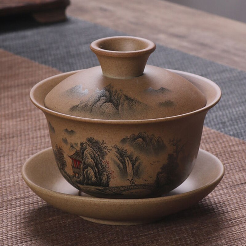 קרמיקה Gaiwan Jingdezhen סיני קונגפו טיטט שלוש כישרונות קערת תה צלוחית תה גדול