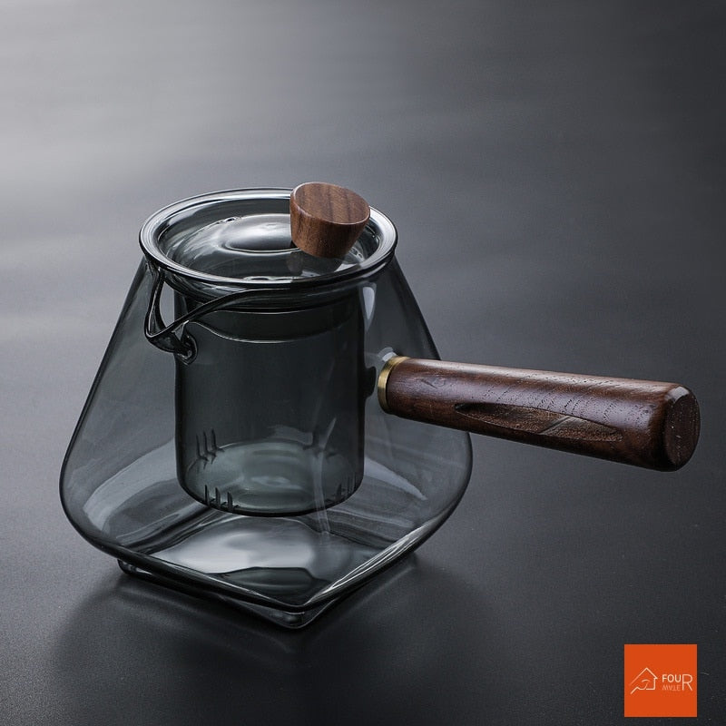 Japansk glas tekanna Trähandtagskokningstekanna Electric Ceramic Oven Tea Maker High-End Tea Set värmesistent tekanna 700 ml