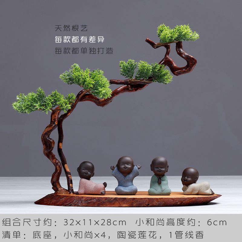 Ny kinesisk stil Desktop Porch Decoration Root Carving Welcome Pine Decorative Art Office rökelsebrännare Dekoration
