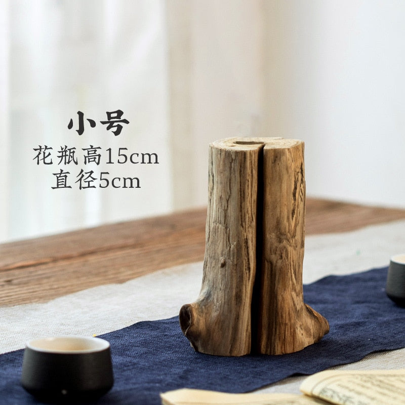 Chinese Retro Living Room Decoration Solid Wood Dried Flower Vase Home Decoration Tea Table Flower Arrangement Small Flower Ware