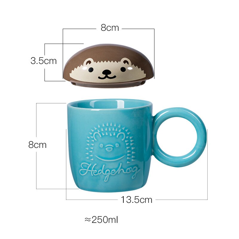 Tasse de chien de chat de hérisson de Panda de dessin animé mignon avec le couvercle et la poignée d'anneau tasses d'animaux personnalisées en céramique pour le cadeau drôle de lait de thé de café