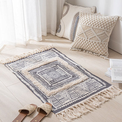 Bawełniany lniany tkanin vintage frędzle dywan boho pokój dekoruje estetyczne bedrooom dywany na salon prosta mata podłogowa homestay