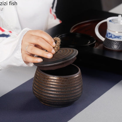Stonware Tea Caddy Jar de cerámica Frasco sellado Caja de té Contenedor de té Caja de almacenamiento de alimentos Organizador de té Garos