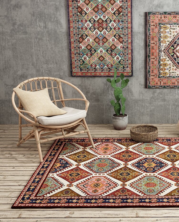 שטיח בוהמי אמריקאי אמריקני בסגנון אתני קישוט לקישוט שטיחים שטיחים מרוקאים וינטג 'בית חדר שינה שטיחים ללא מחצלת