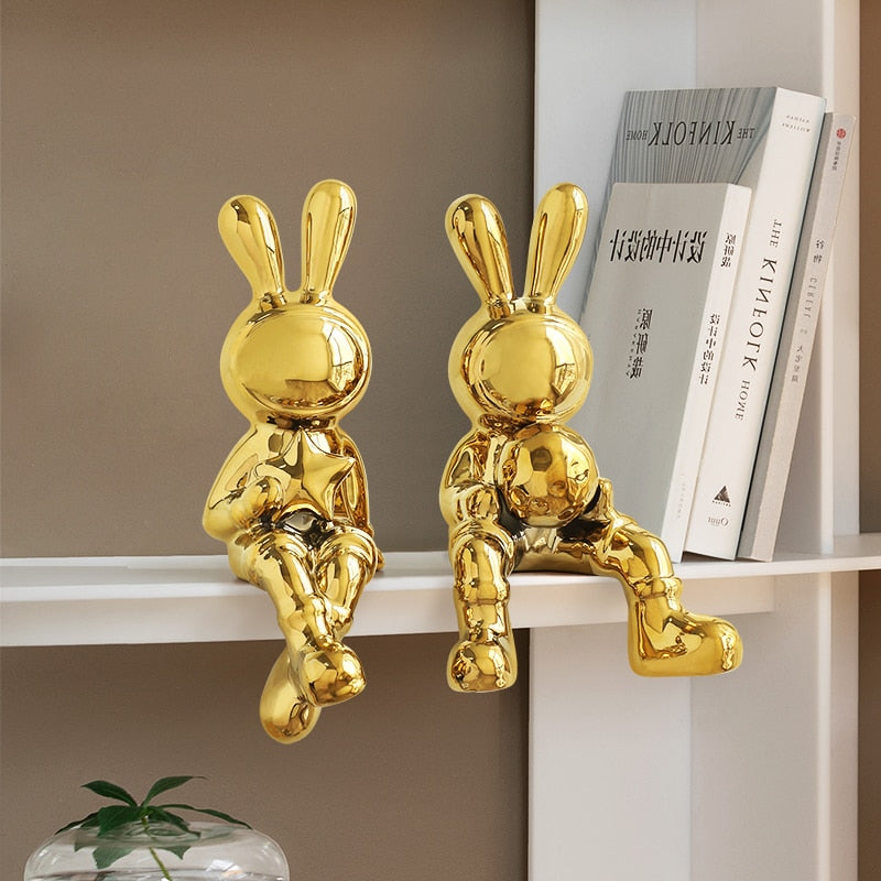 Set di coniglio elettroplatante di sculture da 2 pezzi per decorazioni per la casa decorazione per ufficio decorazione soggiorno statue animale 2023 coniglio