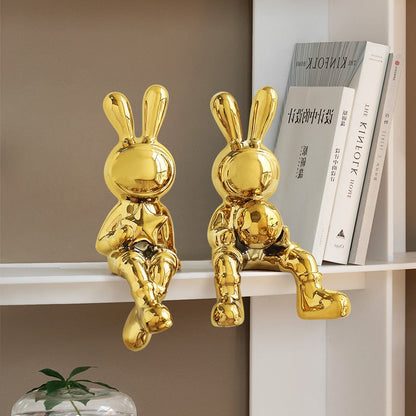 ホーム装飾オフィスデスク装飾リビングルーム装飾動物像2023ウサギのための2pcs彫刻の電気めっきウサギセット