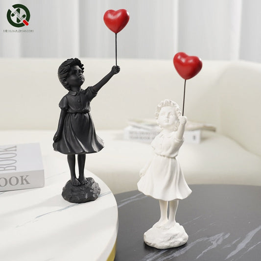 Flying Balloon Girl Figurine, Banksy Home Decor Modern Art Sculpture, Harts Figure Craft Ornament, Collectible Staty