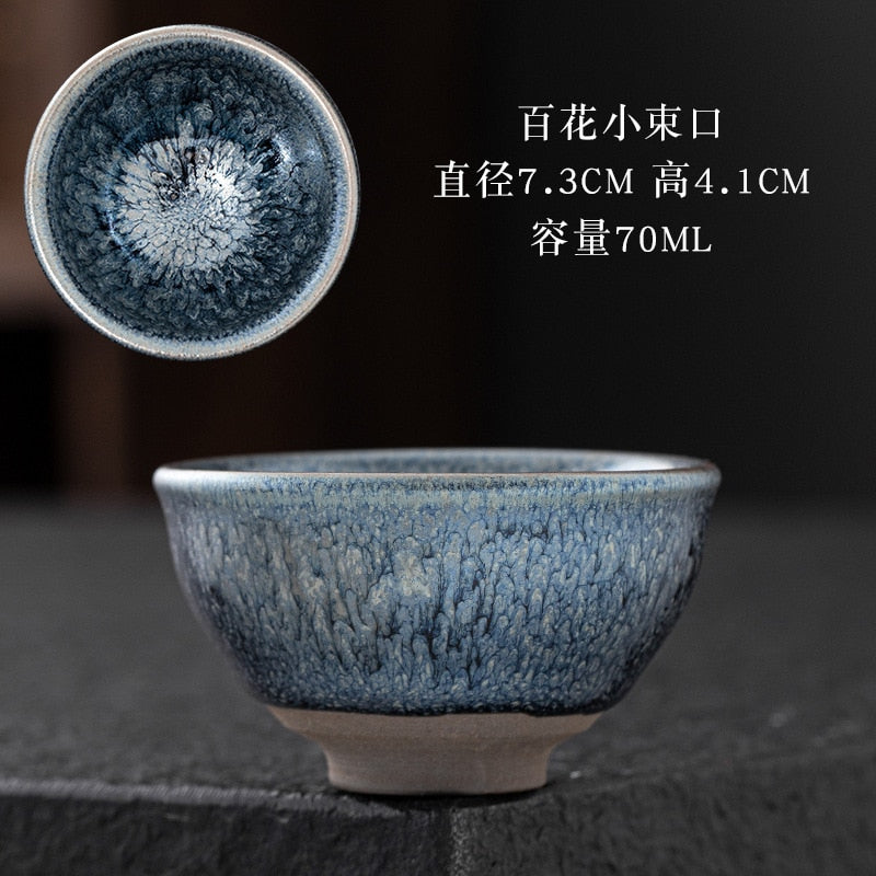 Bol à thé chinois four Jian avec glaçage par points d'huile, petite tasse à thé Tenmoku en céramique naturelle, cuite à haute température, écologique
