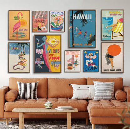 Cestovní plakáty galerie galerie nástěnné umění vintage plátno malba eklektický tisk barevný domácí výzdoba pro obývací pokoj hotel dekor