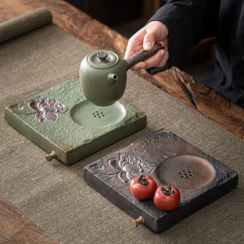Juego de té japonés kung fu cáscara de té de cerámica tetera de cerámica áspera sencillo juego de té de viaje portátil