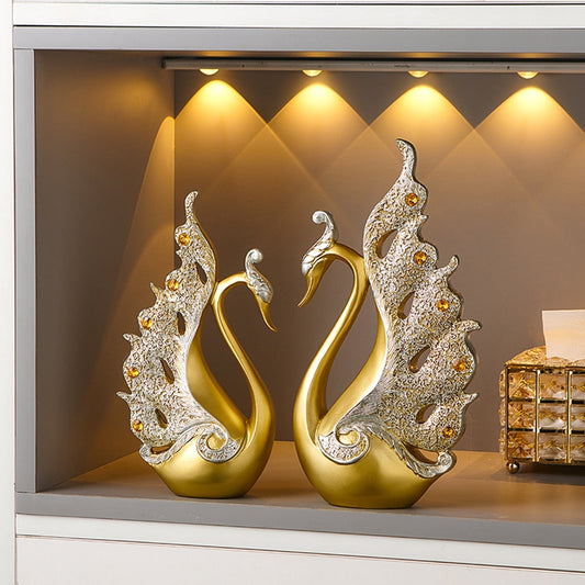 Figurine Haiwan Emas Hadiah Rumah Modern Rumah Resin Bilik Hiasan Bilik Swan dan Patung Aksesori Meja Patung Perkahwinan