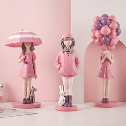 Nordic Cute Balloon Girls Figurine Resin Art Sculpture Collectible Figur Statue Crafts Living Room Desktop Home Ornament Gift