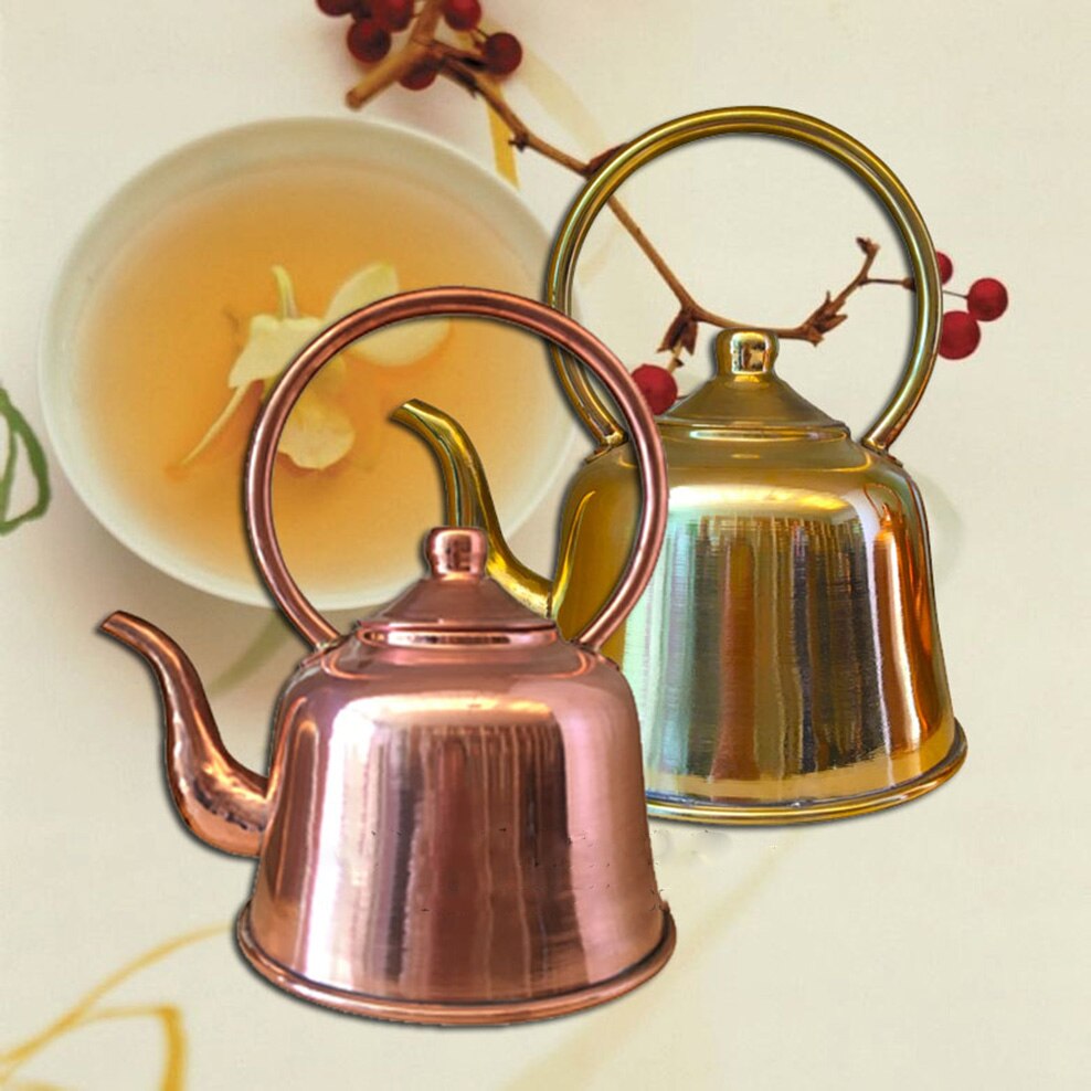1.5L Cobre puro Tetera engrosada de cobre rojo Biratería Hervidor de té de té de leche anti-Scaldo Té de cobre vintage para hogar