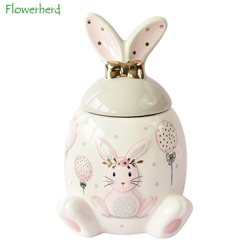 Grande capacité série lapin doré rose caddie à thé en céramique récipient à thé maison dessin animé en relief stockage de thé ensemble de boîtes de cuisine