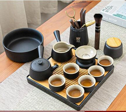 Schwarzes Keramik-Teezeremonie-Set, Keramik-Kung-Fu-Teekannen-Set, Teeservice-Set im Zen-Stil mit Teedose, Geschenkset