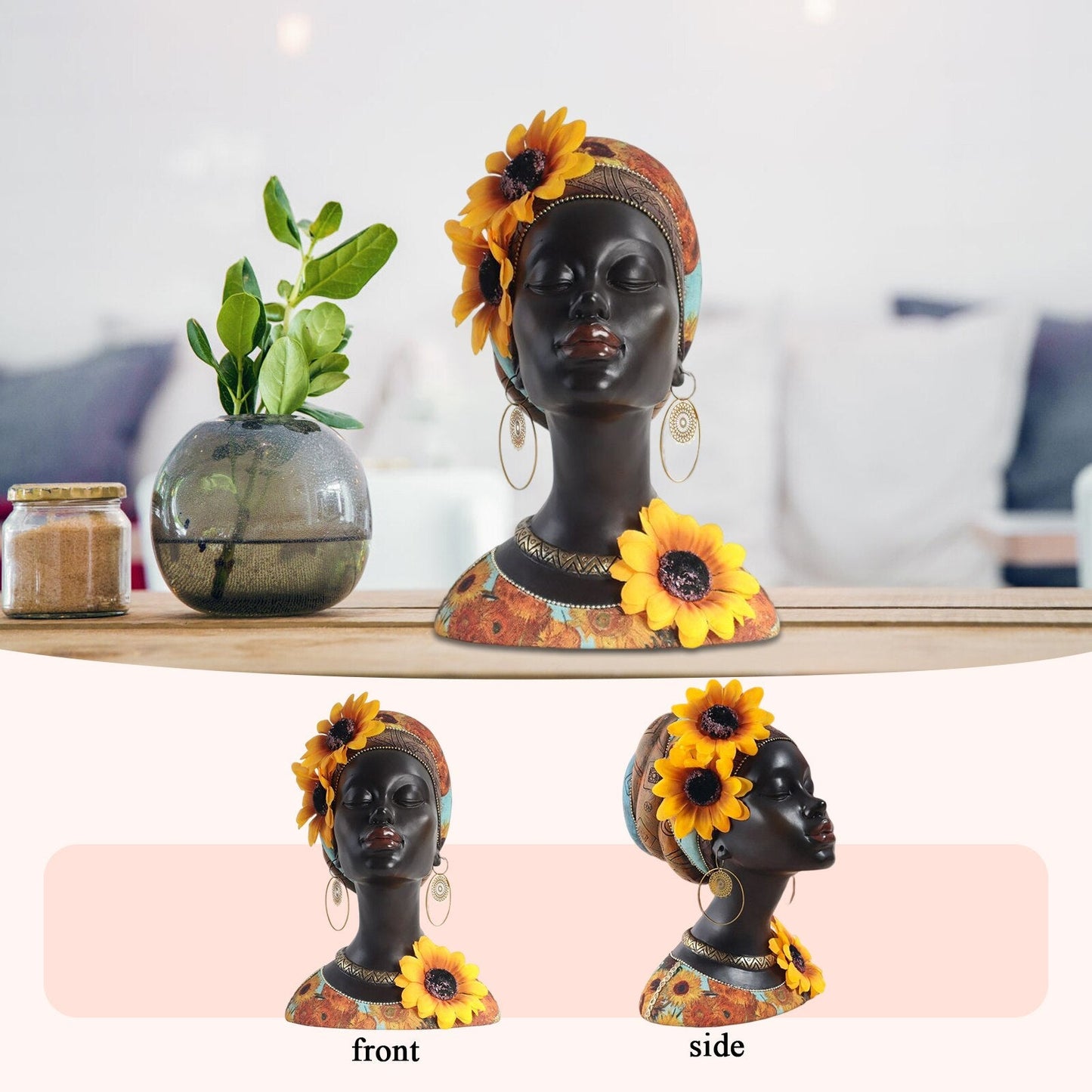Harts Tribal Female Staty Ornaments Vintage African Women Figur Figurin Collectible Art Handicrafts Home Decor for TV Cabinet