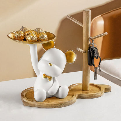 북유럽 스타일의 수지 베어 트레이 홈 거실 거실 키 저장 장식 장식 사탕 용기 동물 동상 장식
