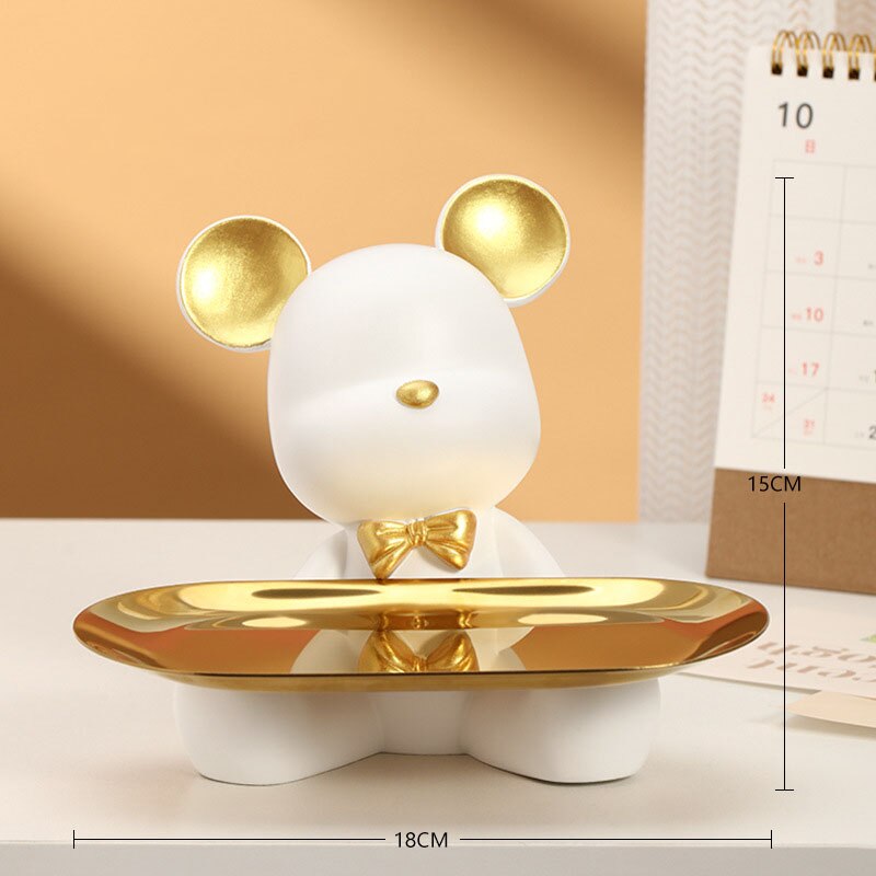 2023 NEW Nordic Resin Bear Tray Figuinres Home Living Room Bedroom Key Storage Decor Ornament Candy Container Animal Statues