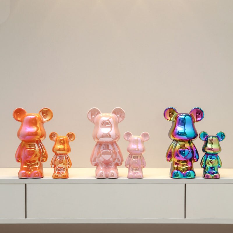NORTHEUINS Figurines d'ours de violence de luxe en céramique, ours en peluche galvanisé coloré, article de collection, ornements de décoration de salon 