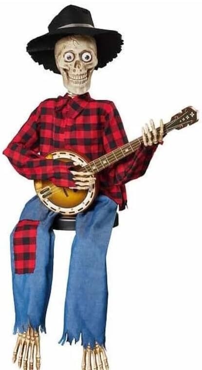2023 Seneste Horror Night Gifts-sjove selv animerede duellerende banjo-skelet til Halloween glødende stue dekoration