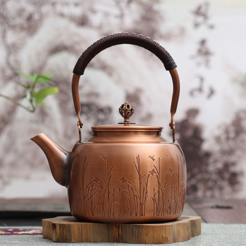 1,7L punainen kupari vedenkeitin puhdas käsintehty kupari teekannu Kung fu tee vedenkeitin suuri kapasiteetti kiehuvesi vedenkeitin antiikki keittiöväline