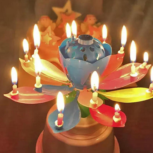 Vela de cumpleaños de loto giratoria Vela de loto Cantando Vela de velas Topper Celera de cumpleaños reutilizable para decoración del hogar