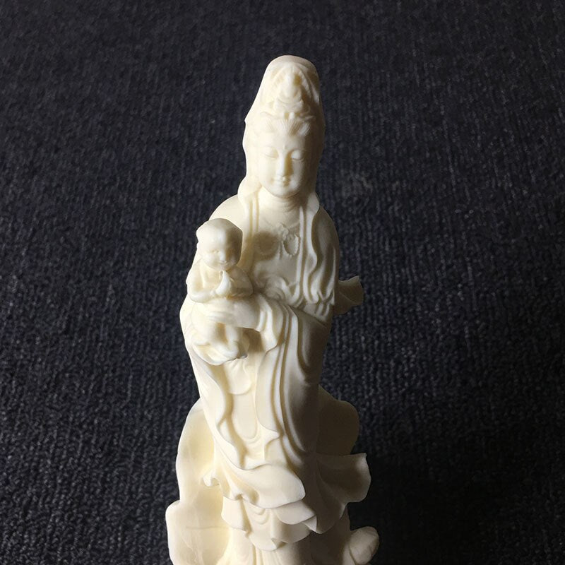 Çinli bir çocuk arıyor Avalokitesvara Buddha heykel reçine figür heykel ev ibadet heykeli beyaz 18cm / 7.07 in