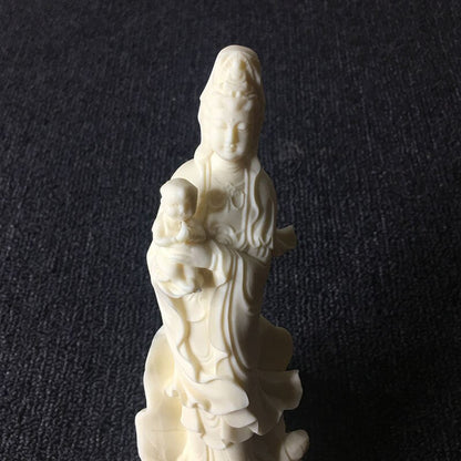Kinesisk søker et barn AvalokitesVara Buddha Statue Resin Figure Sculpture Home Worship Statue White 18cm / 7.07 In