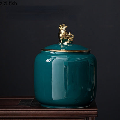 Teh Tin Tin Animal Lids Ceramic Airtight Jar Food Storage Tank Tea Container Moisture Box Tea Box Tea Tea Candy Tea Caddy