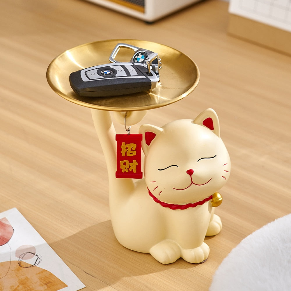 Moderní domácí dekorace Lucky Cat Tray Creative Room Decoration Maneki Neko Sochařství a figurky Interiérové ​​umění Socha řemesla