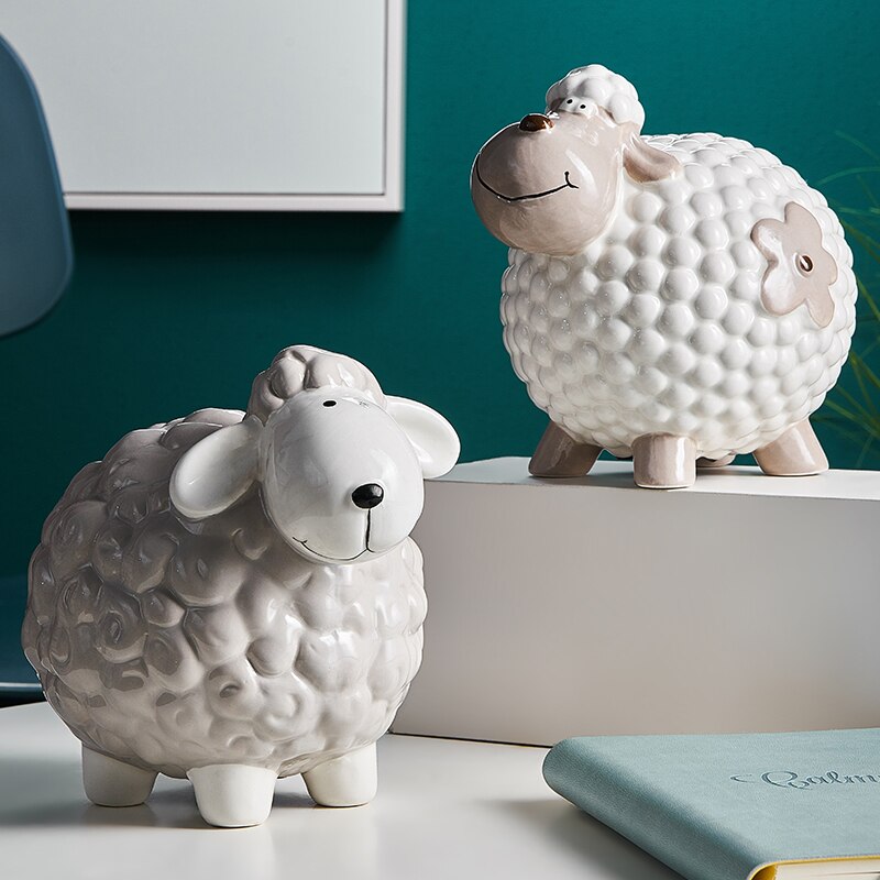 Creative Nordic KawaiiCartoon  Little Sheep Piggy Bank Children's Room Desk Savings Box Decoration Coin Storage Animal Ornaments
