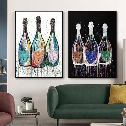 Farverig popkunst lærred maleri champagne flaske plakat og tryk moderne abstrakt vægkunst billede til stue boligindretning