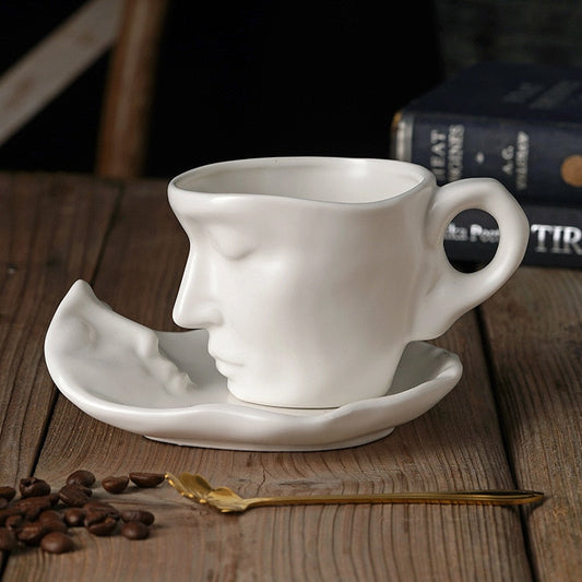 Özet stereo yüz porselen kahve fincanı vintage seramik kupa tabak kaşık nordic sanat yüzü kahve fincanı çay fincanı hediye dekor yeni