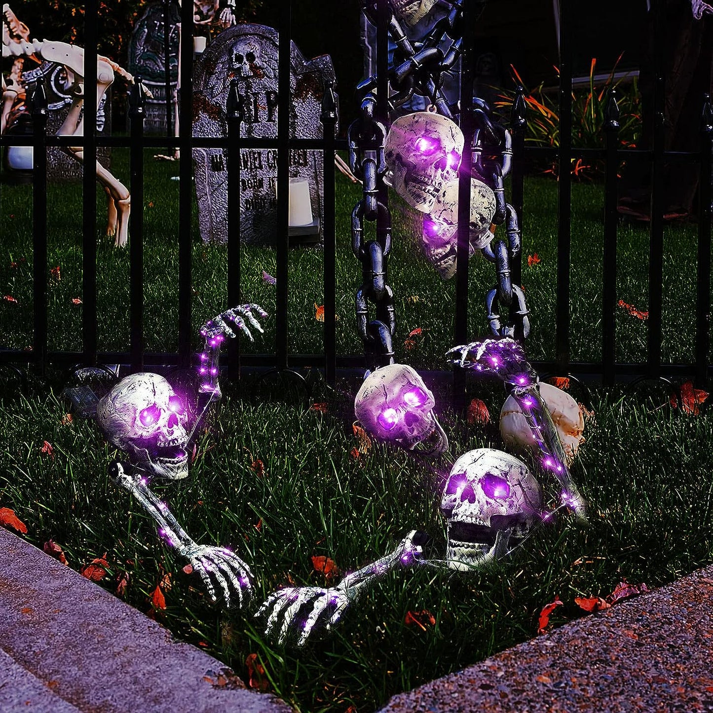 Halloween -LED -luurankovaatteiden sisustus Kammottavat luurankot valoilla Ruoka -breakerin pihan hautausmaan sisustus realistinen pelottava kallo