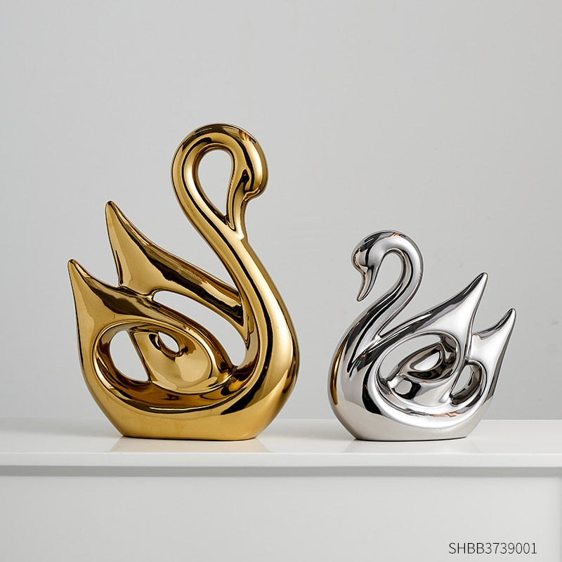 Figurine per animali d'oro Regalo moderno decorazione per la casa decorazione in resina decorazione cigno statue e statue per la scrivania di nozze accessori da scrivania