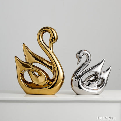 Gold Animal Figurines Gift Modern Hjem Dekorasjon Resin Rom dekor Svan Statuer og statuer Bryllupsfigurer Desk tilbehør