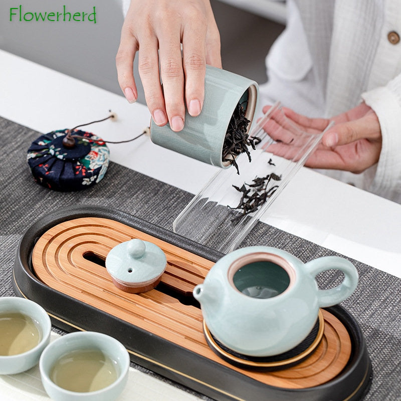 Creative Gifts Kung Fu Tea Set A Set of Brief Modern Ice Ceramic Teapot Tea Bowl Cup Gift Box Tea Pot and Cup Set Chinese