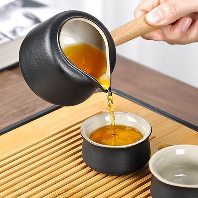 Black Pottery Tea Ceremony Set Ceramic Kung Fu Teapot Set Zen Style Tea Service Set with Tea Caddy, Gift Set