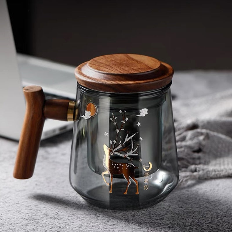 Korkealaatuinen lämmönkestävä lasimuki vesierottelu TEA-kuppi Kung Fu Tea -suodatinvesikuppi kannen suodattimen toimisto-teekuppi