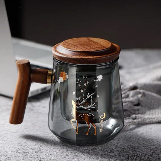 Högkvalitativ värmebeständig glas Mugtea Vatten Separation Te Cup Kung Fu Tea Set Filter Cup med lock Filter Office Tea Cup