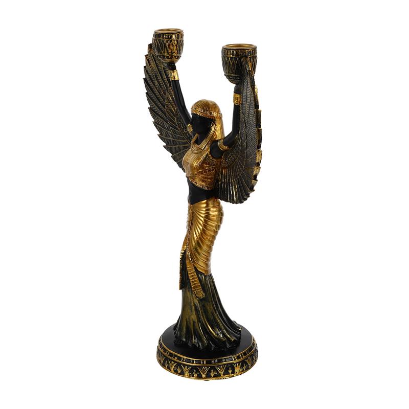 Support égyptien Statue déesse Isis Figurine Sculpture bougeoirs résine décor métal maison ailé thème pilier ancien 