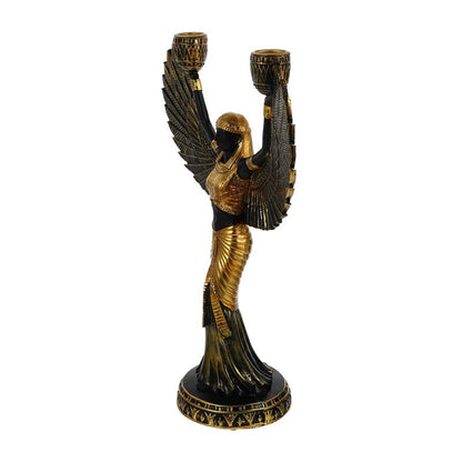 Egyptisk holder Statue Goddess Isis Figurine Sculpture Candlestick Holders Resin Dekor Metal Hjemmevinget tema Pillar Ancient