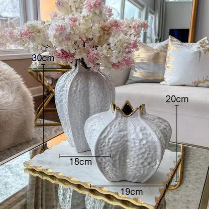 Granateple form gullbelagt keramisk vase kunstige blomster dekorative blomsterarrangement skrivebord dekorasjon håndverk blomstervaser