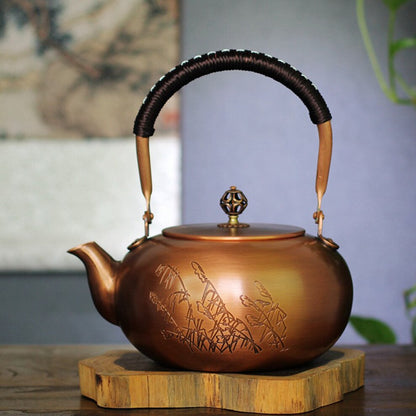 Bollitore di tè in rame grande pentola di zucca in cappa a grande capacità pura bollitura rame bollitura tè da tè fatto teatro fatto a mano set di tè sano 1.8L