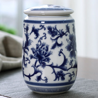 Caddy de chá de porcelana azul e branca do palácio chinês portátil cerâmica selada recipientes saco de chá de viagem caixa de armazenamento vasilha de café