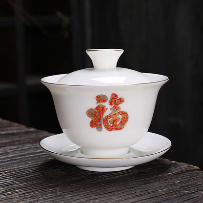 Jingdezhen seramik gaiwan cina putih porselin teh mangkuk teh besar kapasiti teh teh caucer set teh pembuat teh